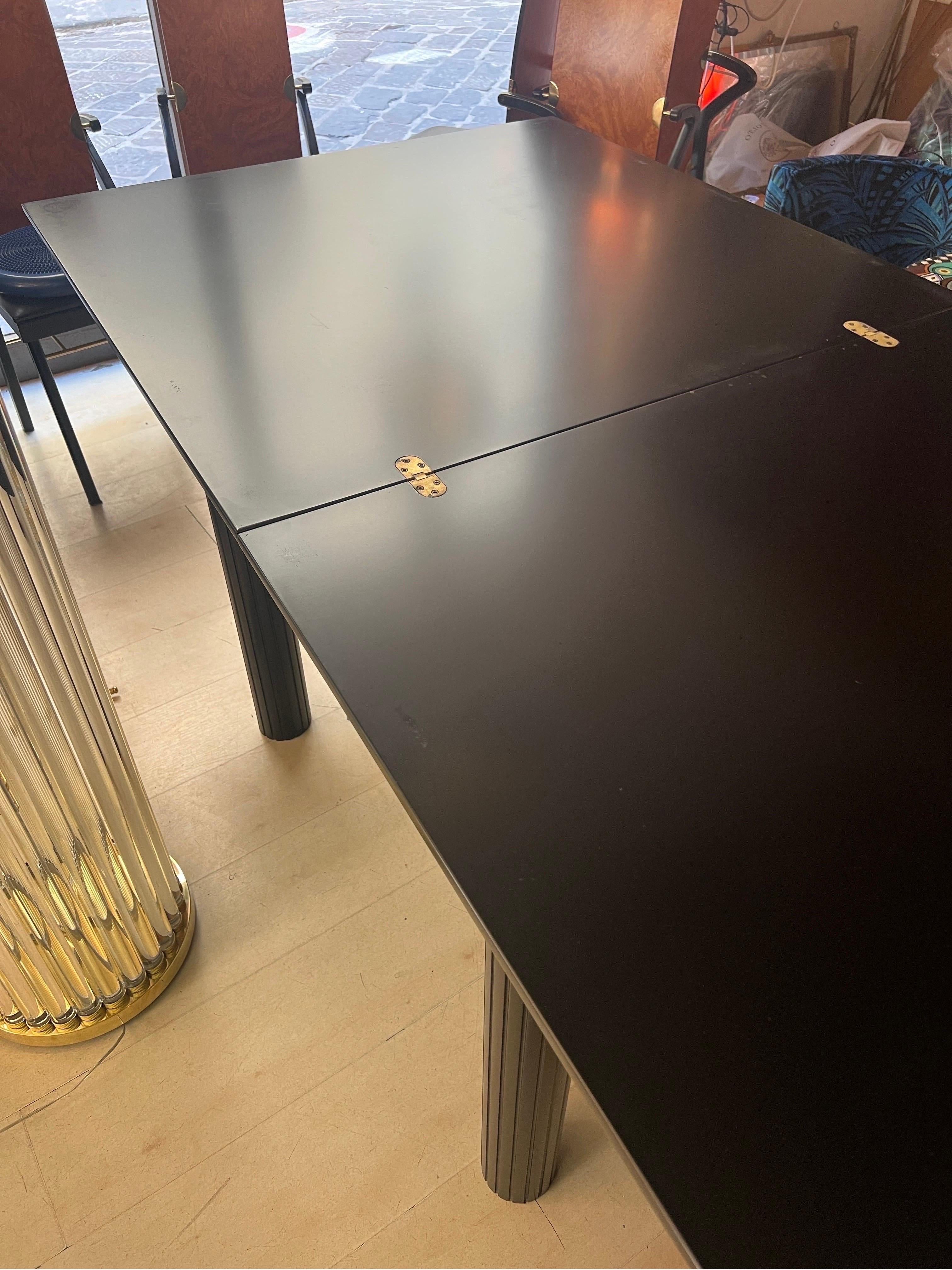 Lacquered Walnut and Black Laquered Extendable Dining Table with Folding Opening 1980 For Sale