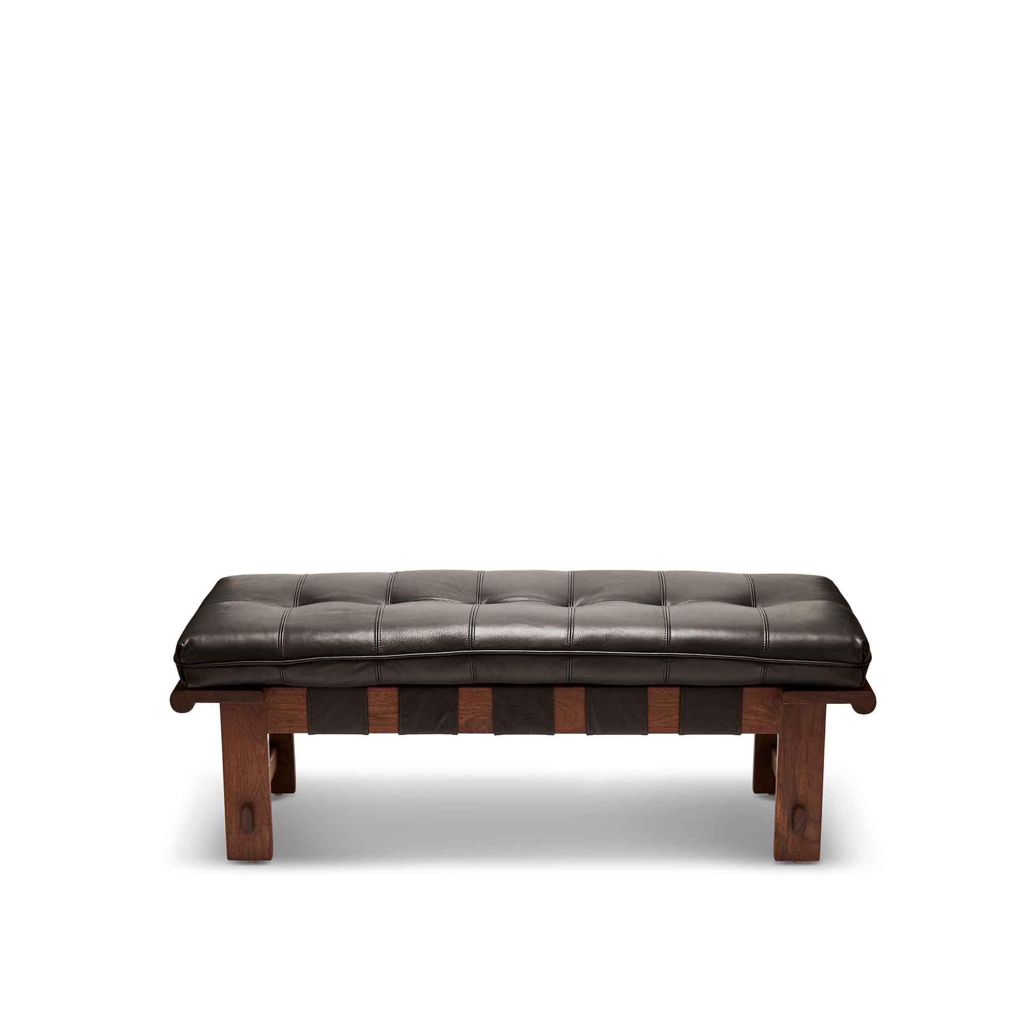 Mid-Century Modern Walnut and Black Leather Ojai Bench by Lawson-Fenning For Sale
