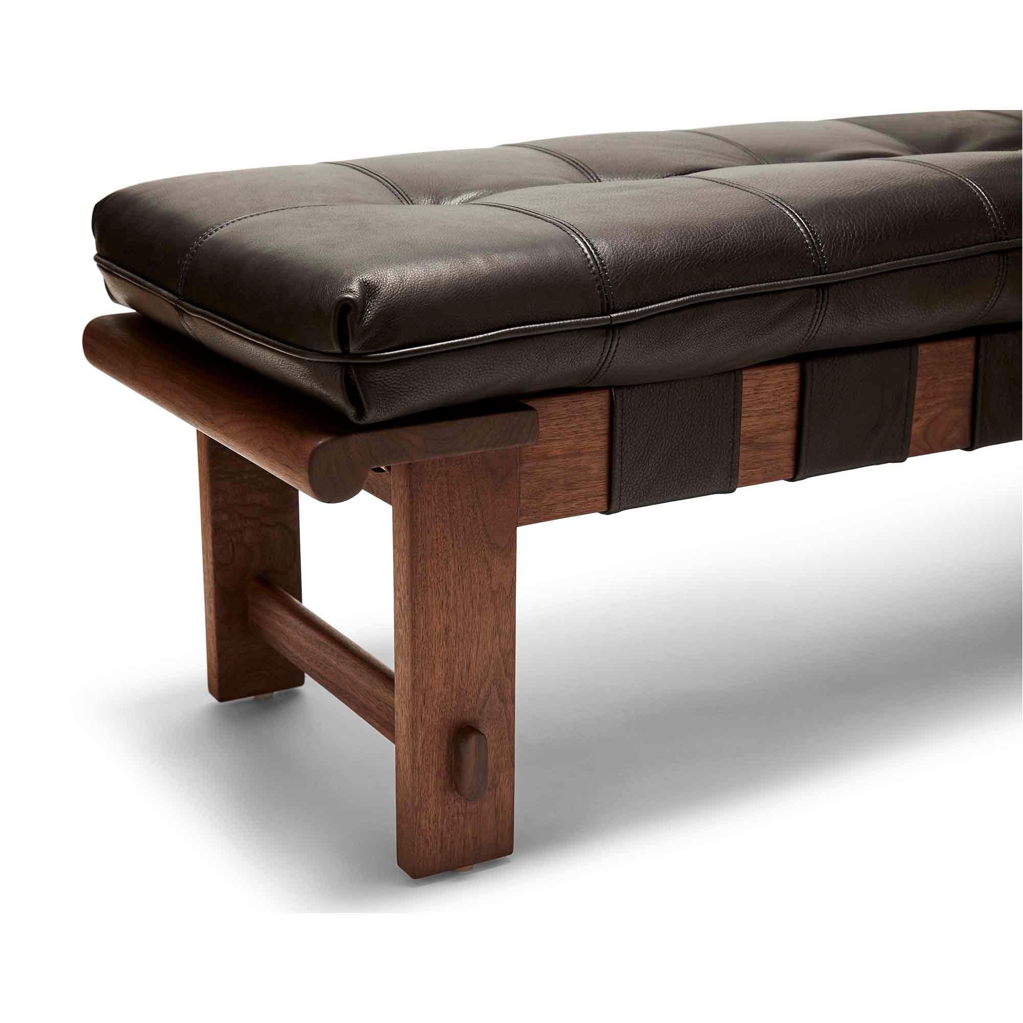 American Walnut and Black Leather Ojai Bench by Lawson-Fenning For Sale
