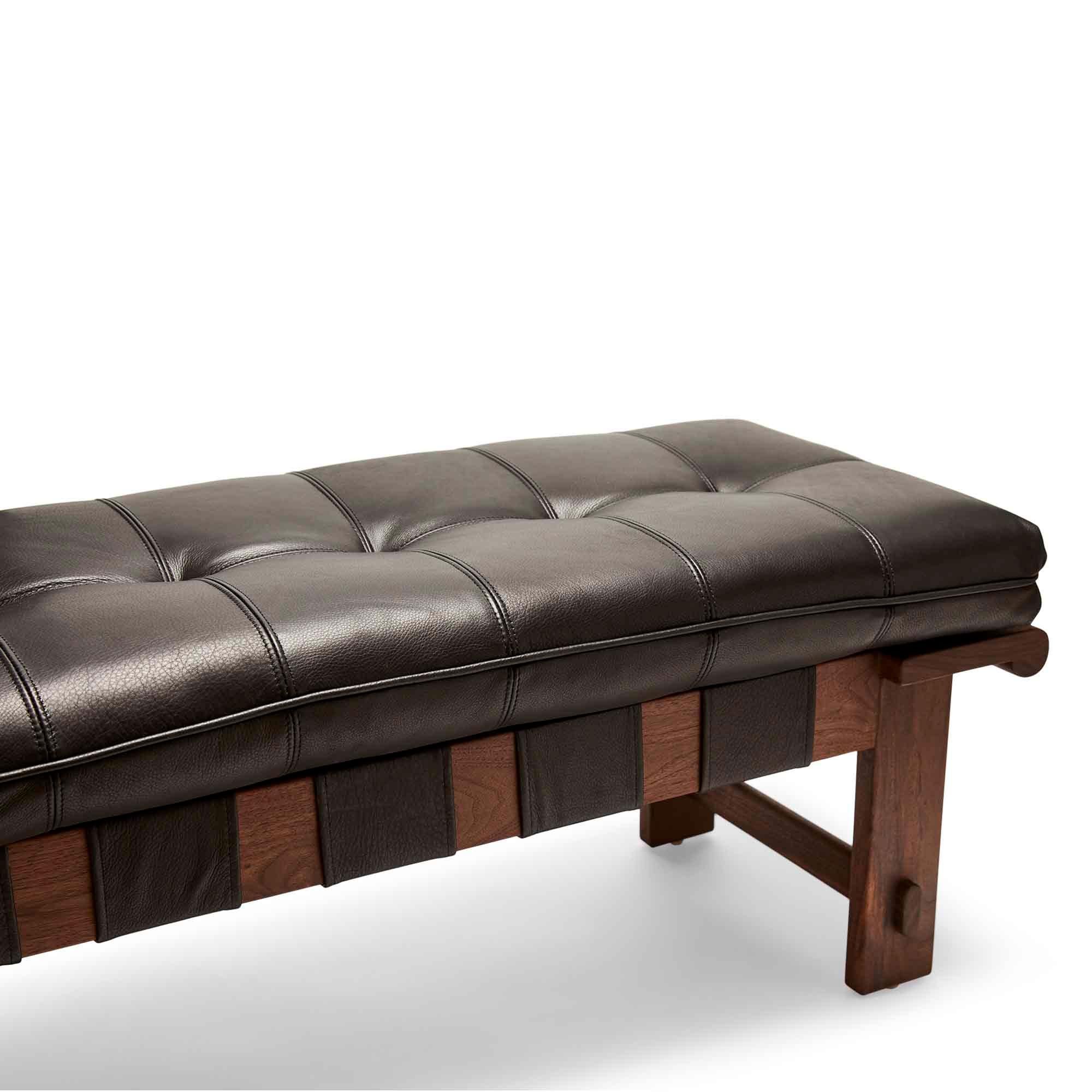 Walnut and Black Leather Ojai Bench by Lawson-Fenning In New Condition For Sale In Los Angeles, CA