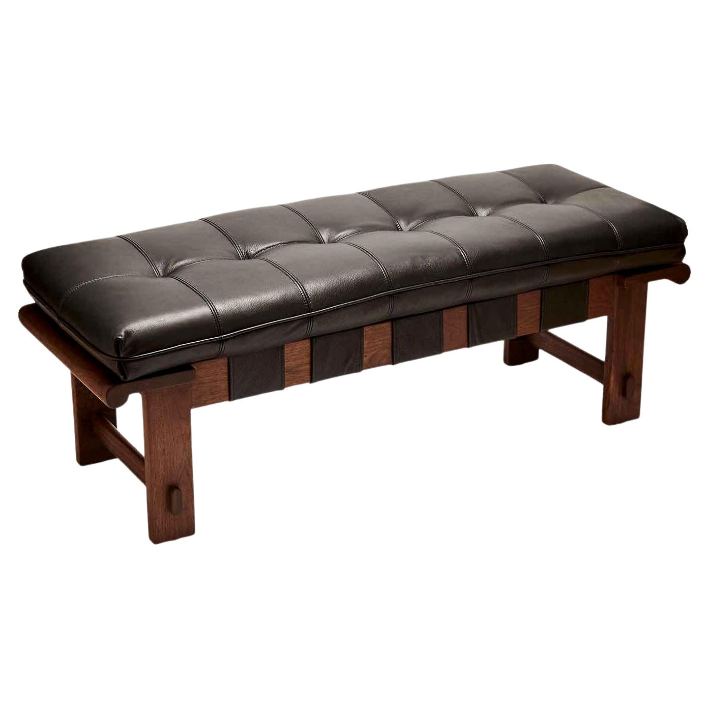 Walnut and Black Leather Ojai Bench by Lawson-Fenning