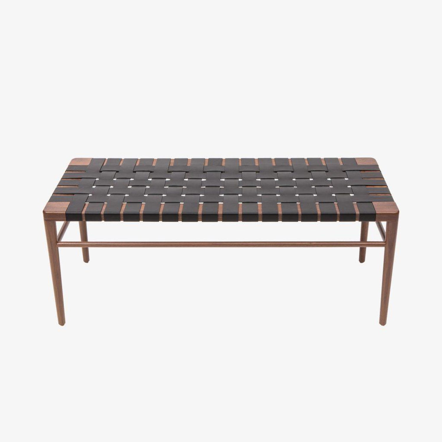 Walnut And Black Leather Rush 60 Bench By Smilow Furniture For