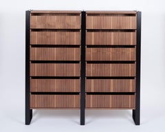 Walnut and Black Steel Chest of Drawers