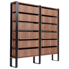 Walnut and Black Steel Chest of Drawers