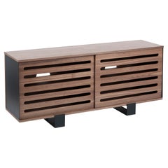 Walnut and Black Steel Mid-Century Modern Sideboard