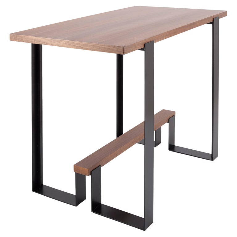 Walnut and Black Steel MidCentury Modern Bar Table For Sale at 1stDibs