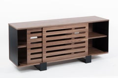 Walnut and Black Steel Mid-Century Modern Sideboard