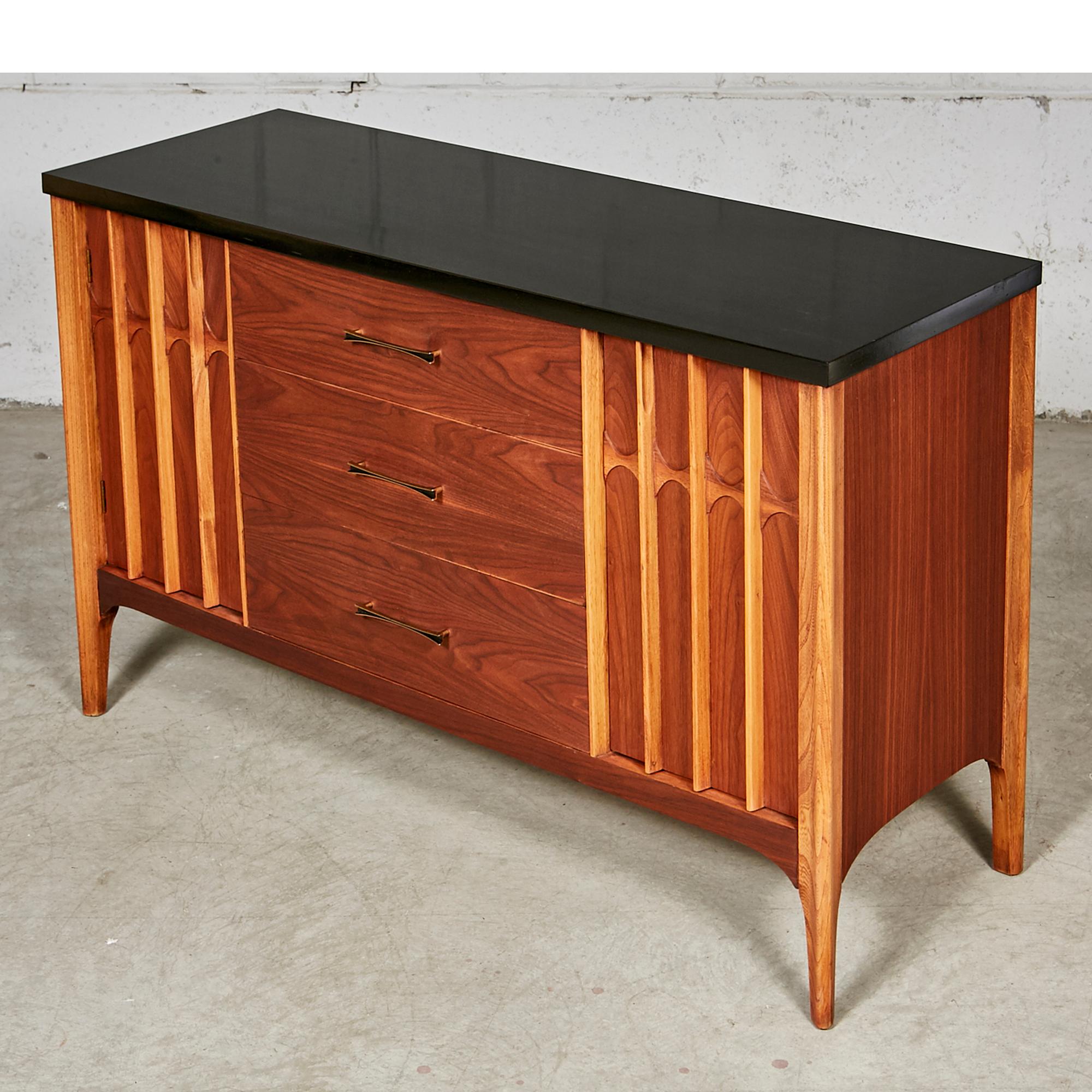 20th Century Walnut and Black Top Credenza, 1960s