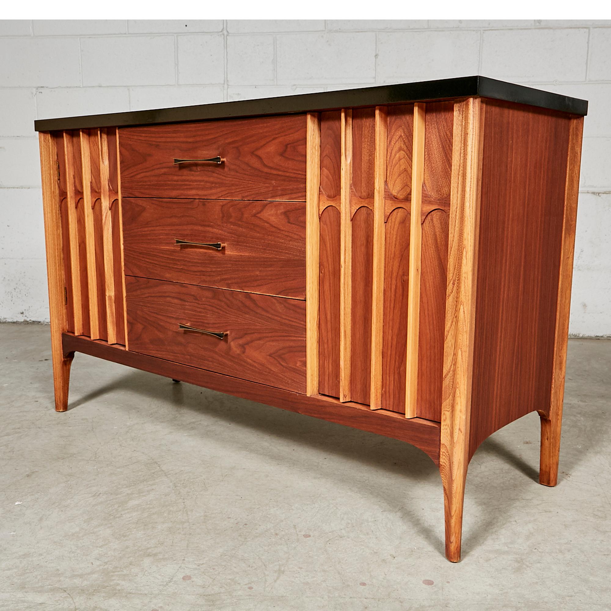 Walnut and Black Top Credenza, 1960s 1