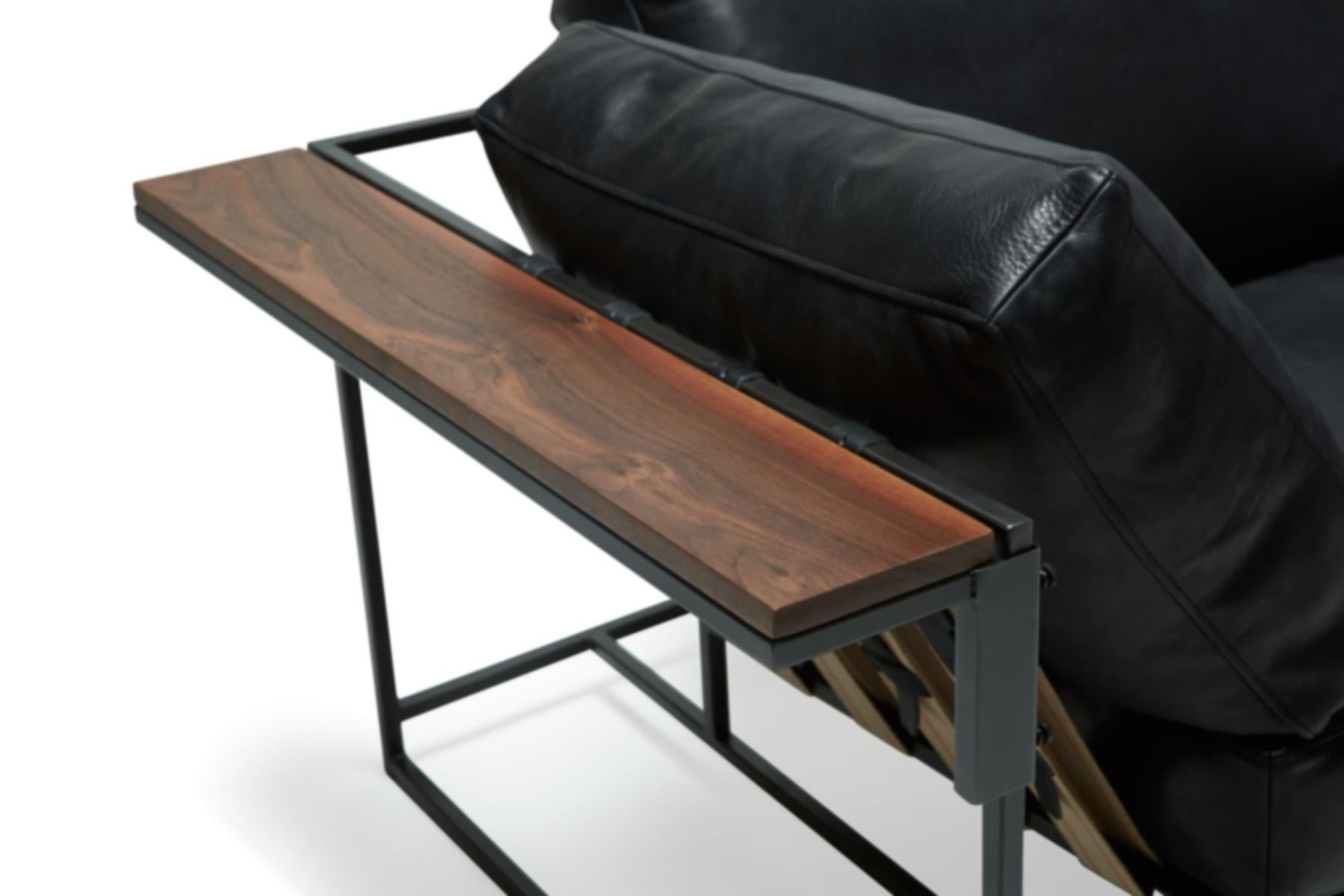 American Walnut and Blackened Steel Wing Table For Sale