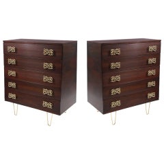 Walnut and Brass 1950s Tapered Highboys