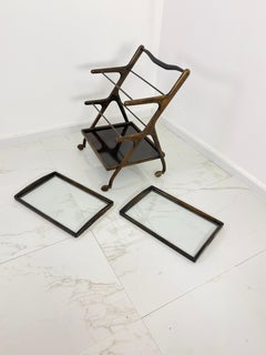 Walnut and Brass Bar Cart, attributed to Cesare Lacca, 1950s