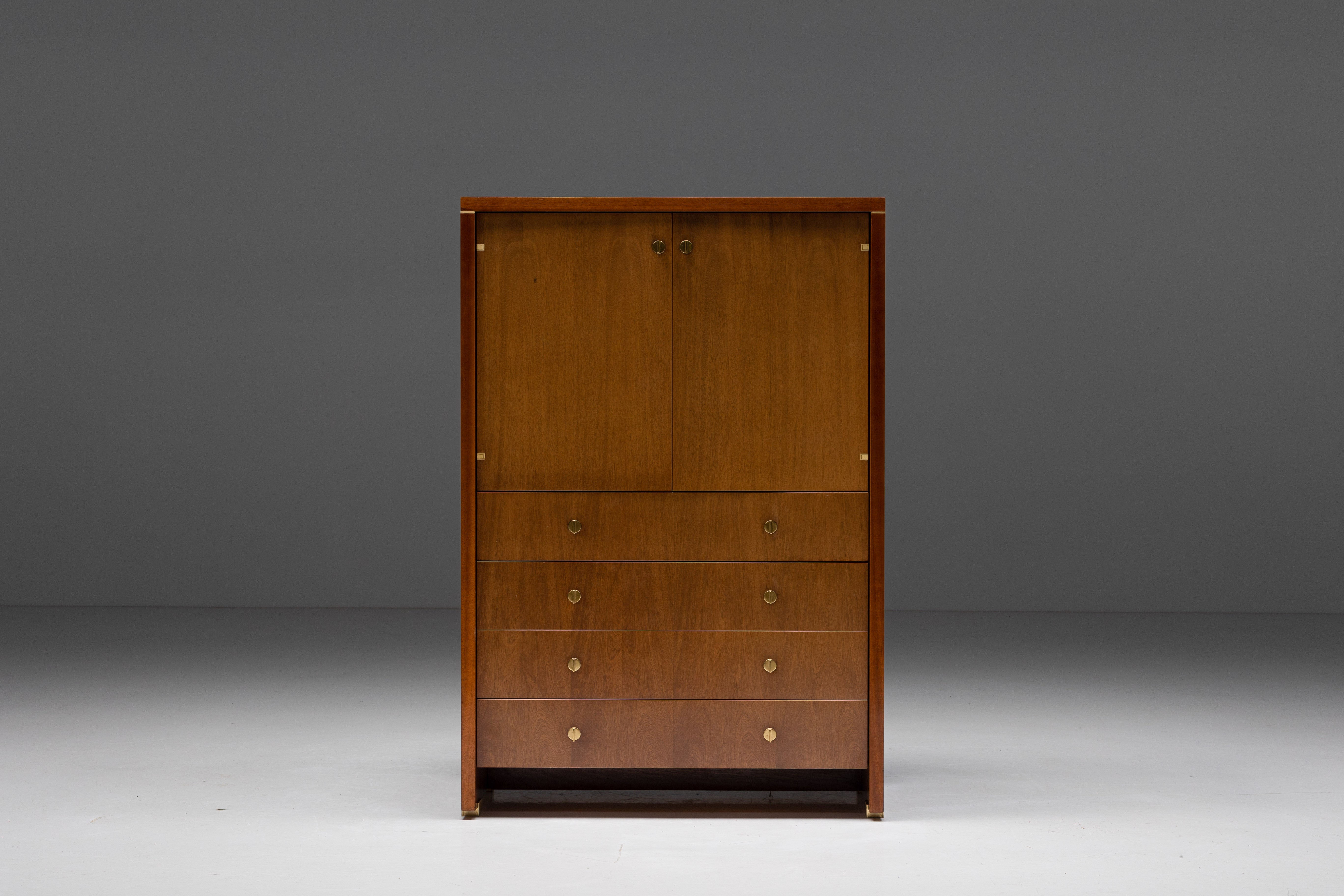Walnut and Brass Cabinet by Pierre Balmain, France, 1980s For Sale