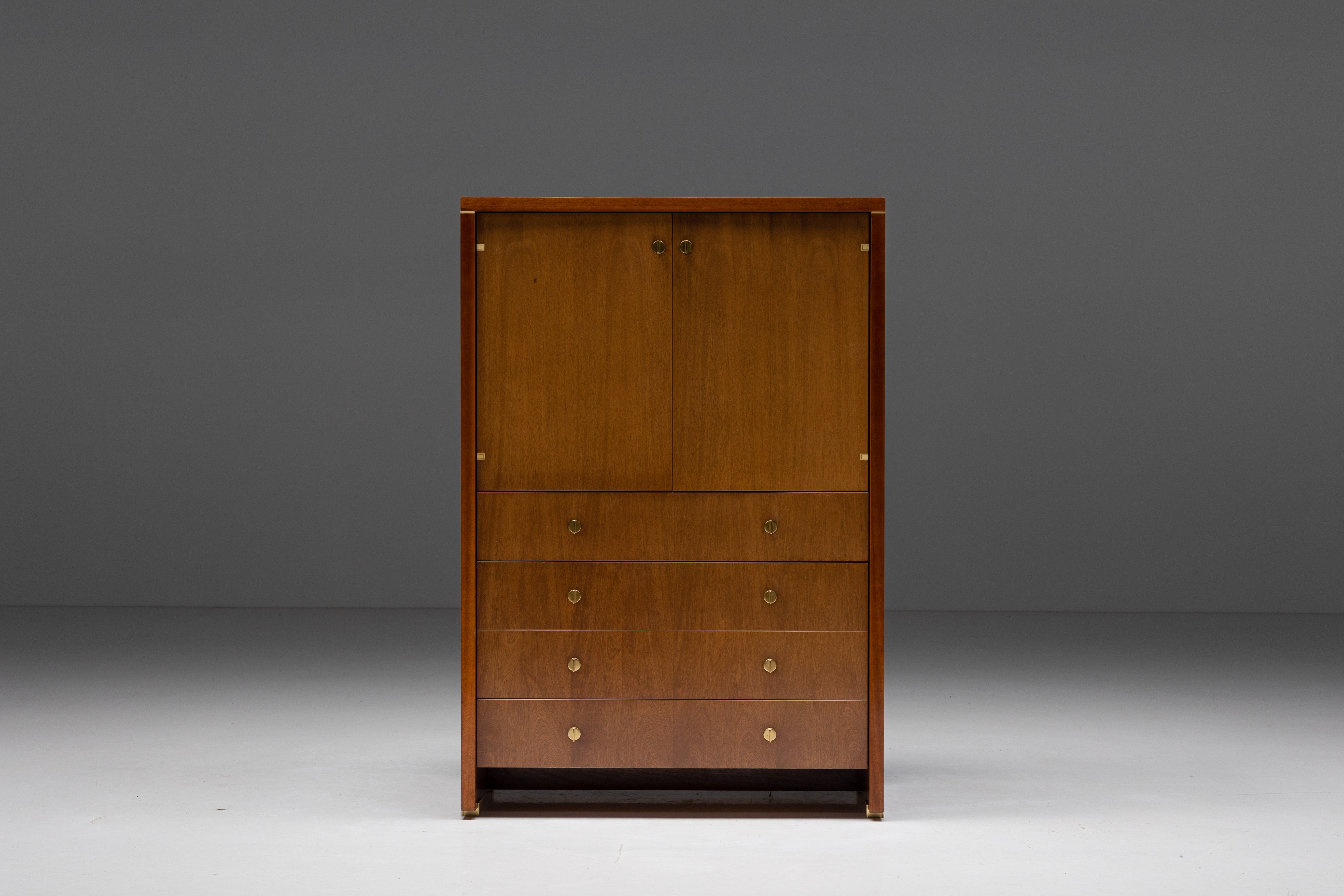 Walnut and Brass Cabinet by Pierre Balmain, France, 1980s