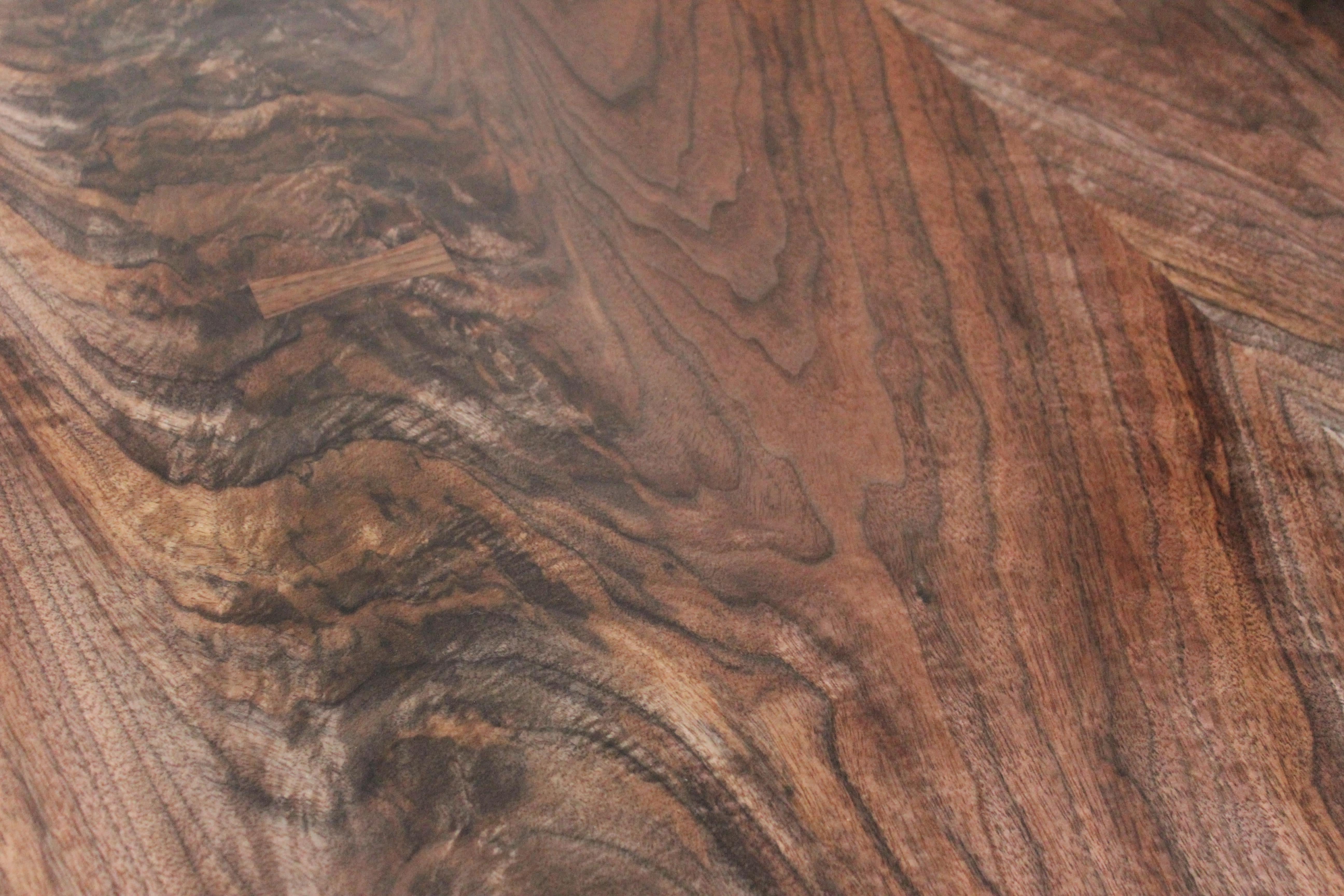 Walnut and Brass Canyon Dining Table II with Live Edge Inlay and Trestle Base 4