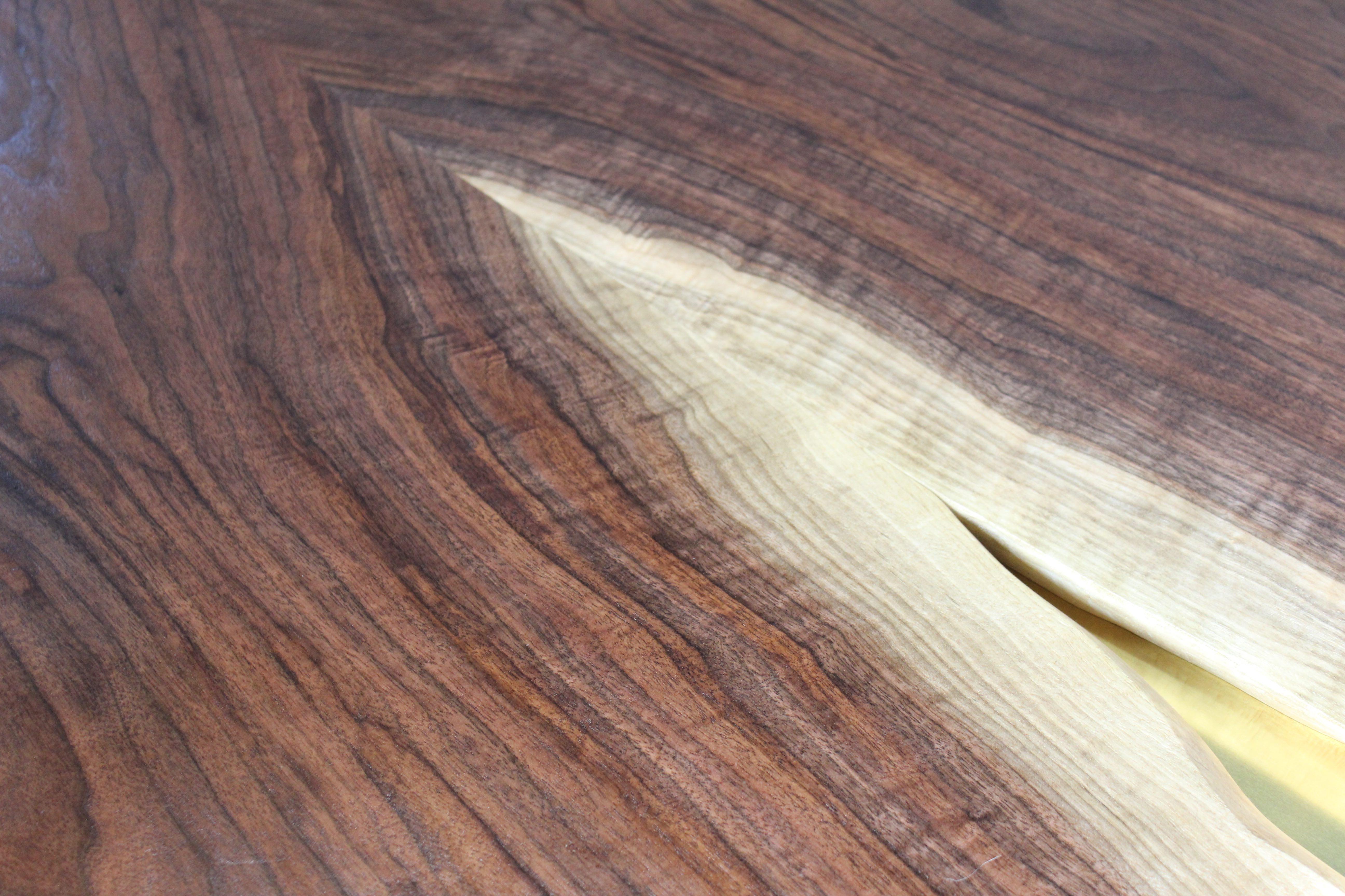 Walnut and Brass Canyon Dining Table II with Live Edge Inlay and Trestle Base 2