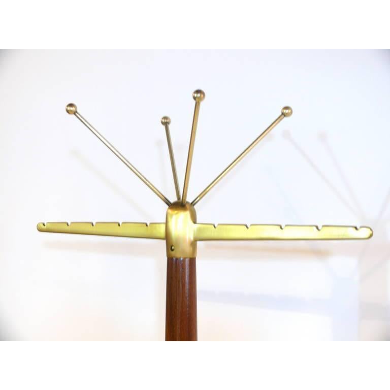 Polished Walnut and Brass Coat Rack or Stand in the Manner of Gio Ponti