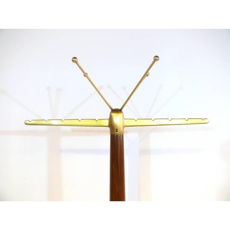 Walnut and Brass Coat Rack or Stand in the Manner of Gio Ponti 1