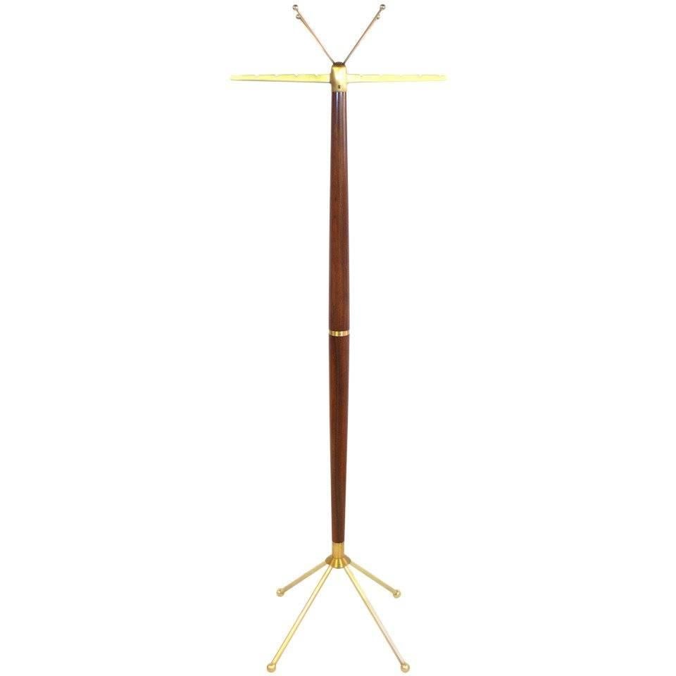 Walnut and Brass Coat Rack or Stand in the Manner of Gio Ponti