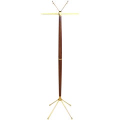 Vintage Walnut and Brass Coat Rack or Stand in the Manner of Gio Ponti