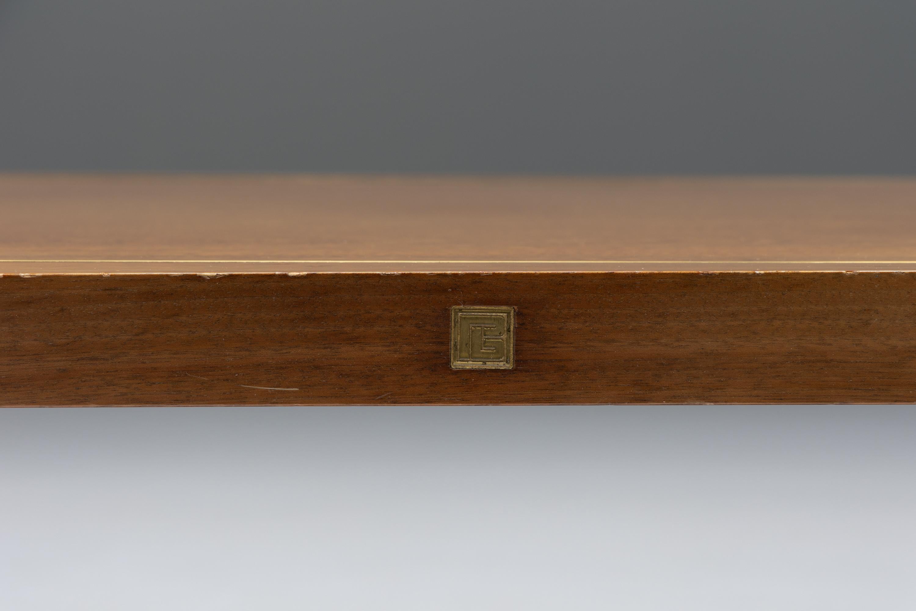 Late 20th Century Walnut and Brass Coffee Table by Pierre Balmain, France, 1980s For Sale