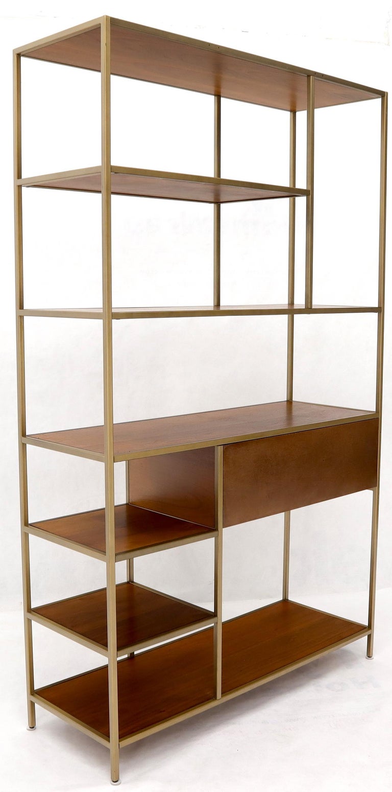 Walnut and Brass Étagère Bookcase Shelving Wall Unit McCobb Style at