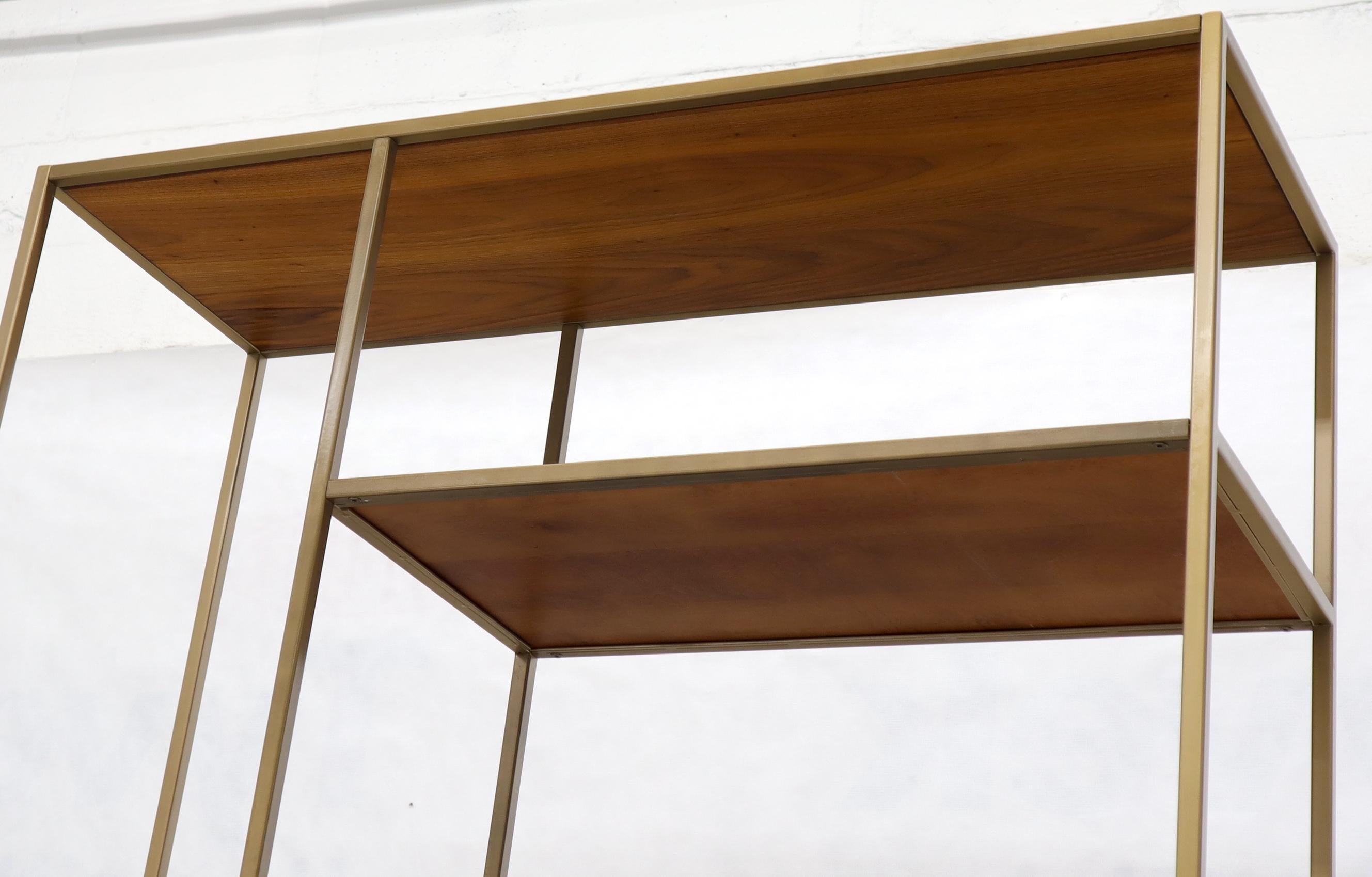 Walnut and Brass Etagere Bookcase Shelving Wall Unit McCobb Style In Excellent Condition In Rockaway, NJ