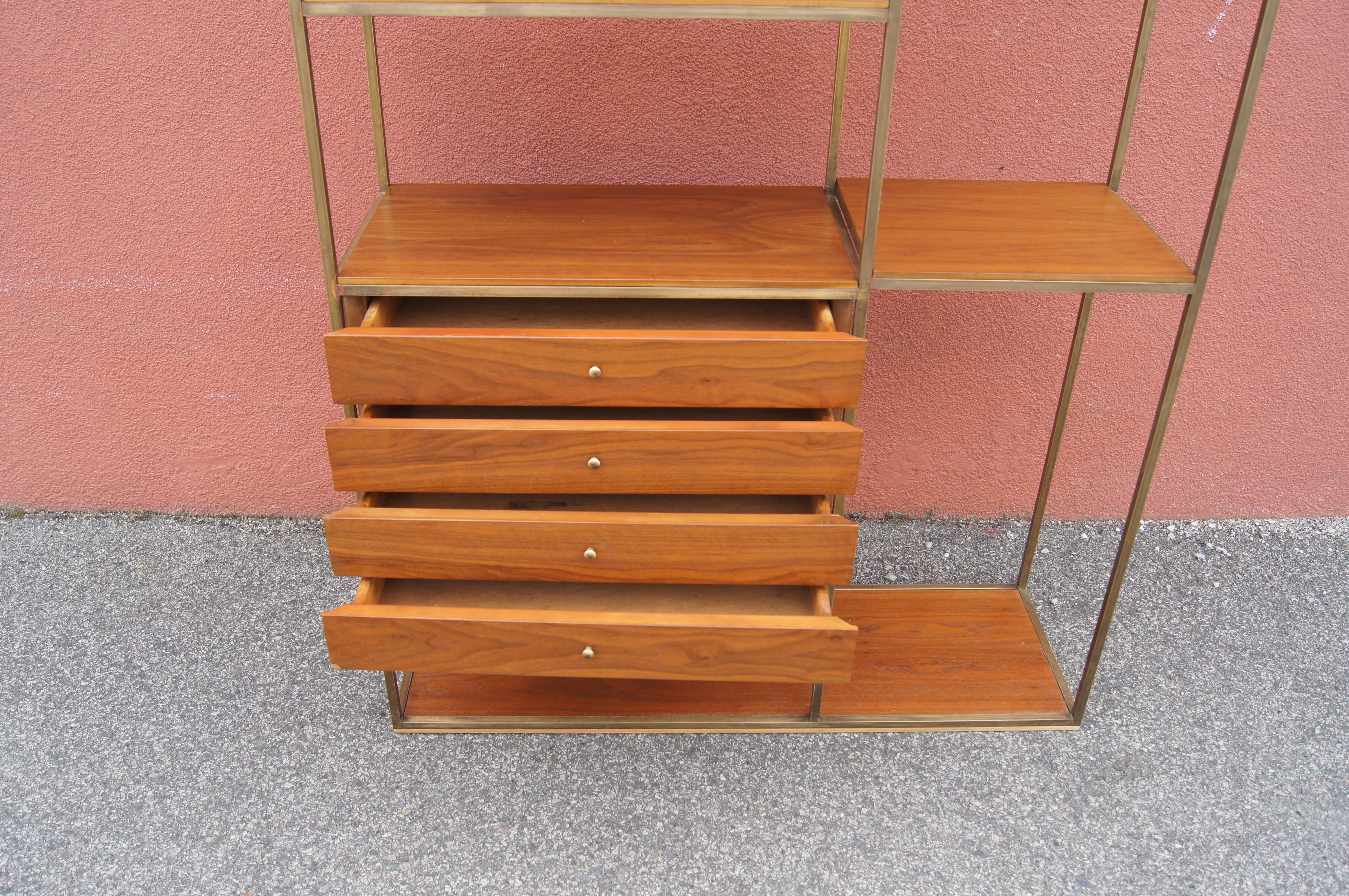 Mid-Century Modern Walnut and Brass Étagère by Furnette in the Style of Paul McCobb