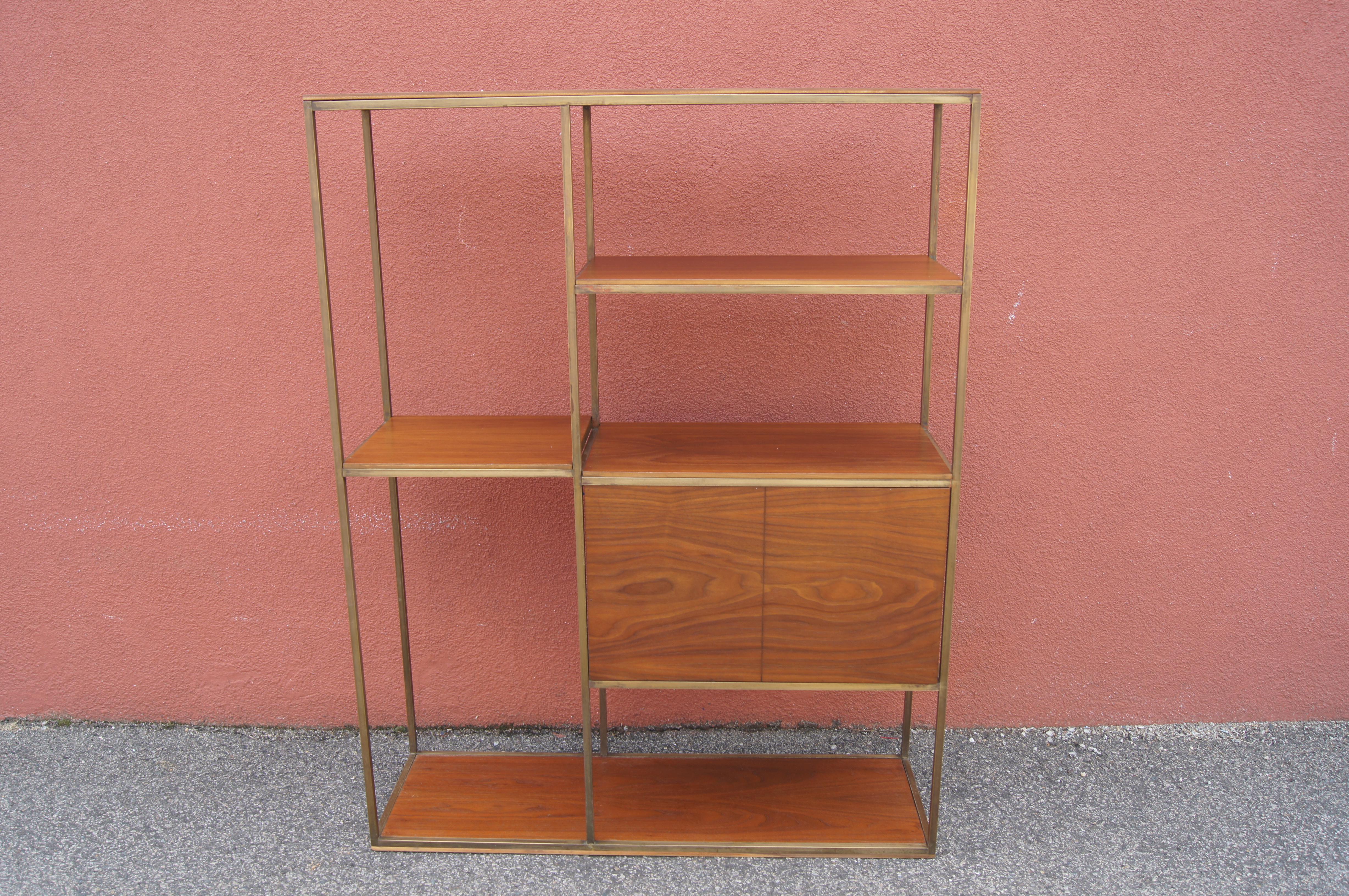 Mid-20th Century Walnut and Brass Étagère by Furnette in the Style of Paul McCobb