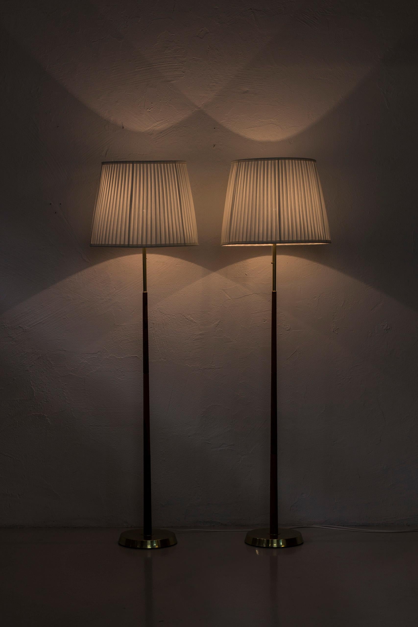 Walnut and Brass Floor Lamps by Möller Armaturer, Sweden, 1960s 5