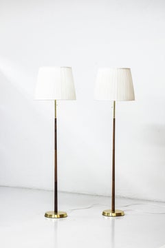 Walnut and Brass Floor Lamps by Möller Armaturer, Sweden, 1960s