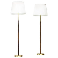 Walnut and Brass Floor Lamps by Möller Armaturer, Sweden, 1960s