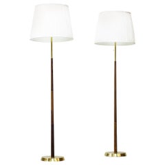 Walnut and Brass Floor Lamps by Möller Armaturer, Sweden, 1960s