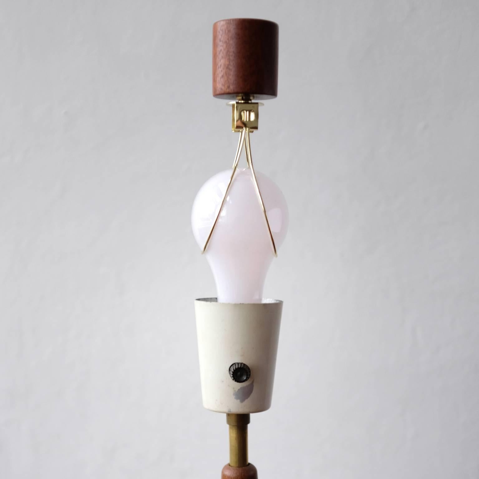 Walnut and Brass Gerald Thurston Adjustable Height Lamps For Sale 2