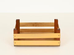 Walnut and Brass Large Decorative Bar Crate or Box by T. Barbi, Italy 1970s