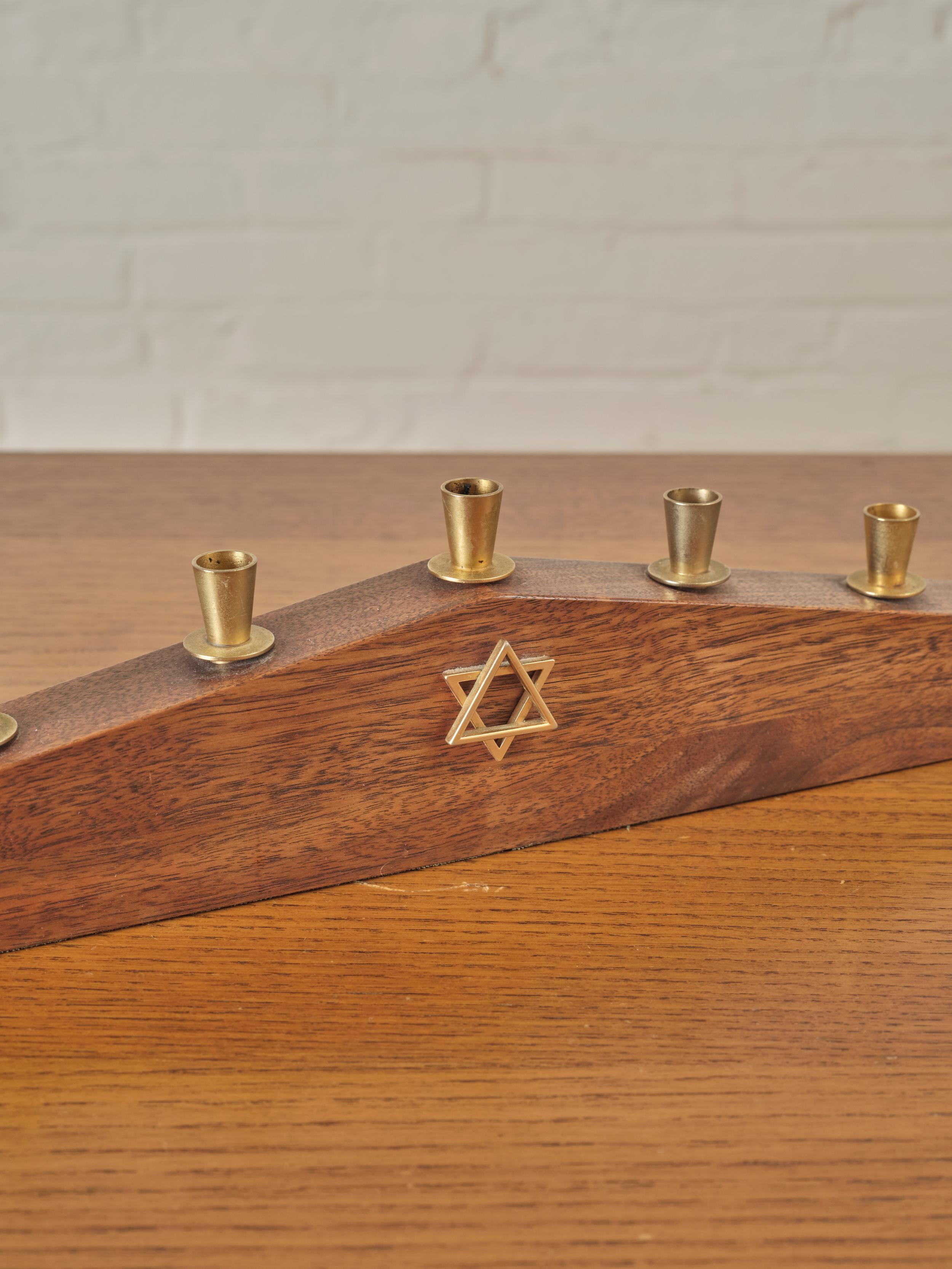 Mid-Century Modern Walnut and Brass Menorah by Paul Evans