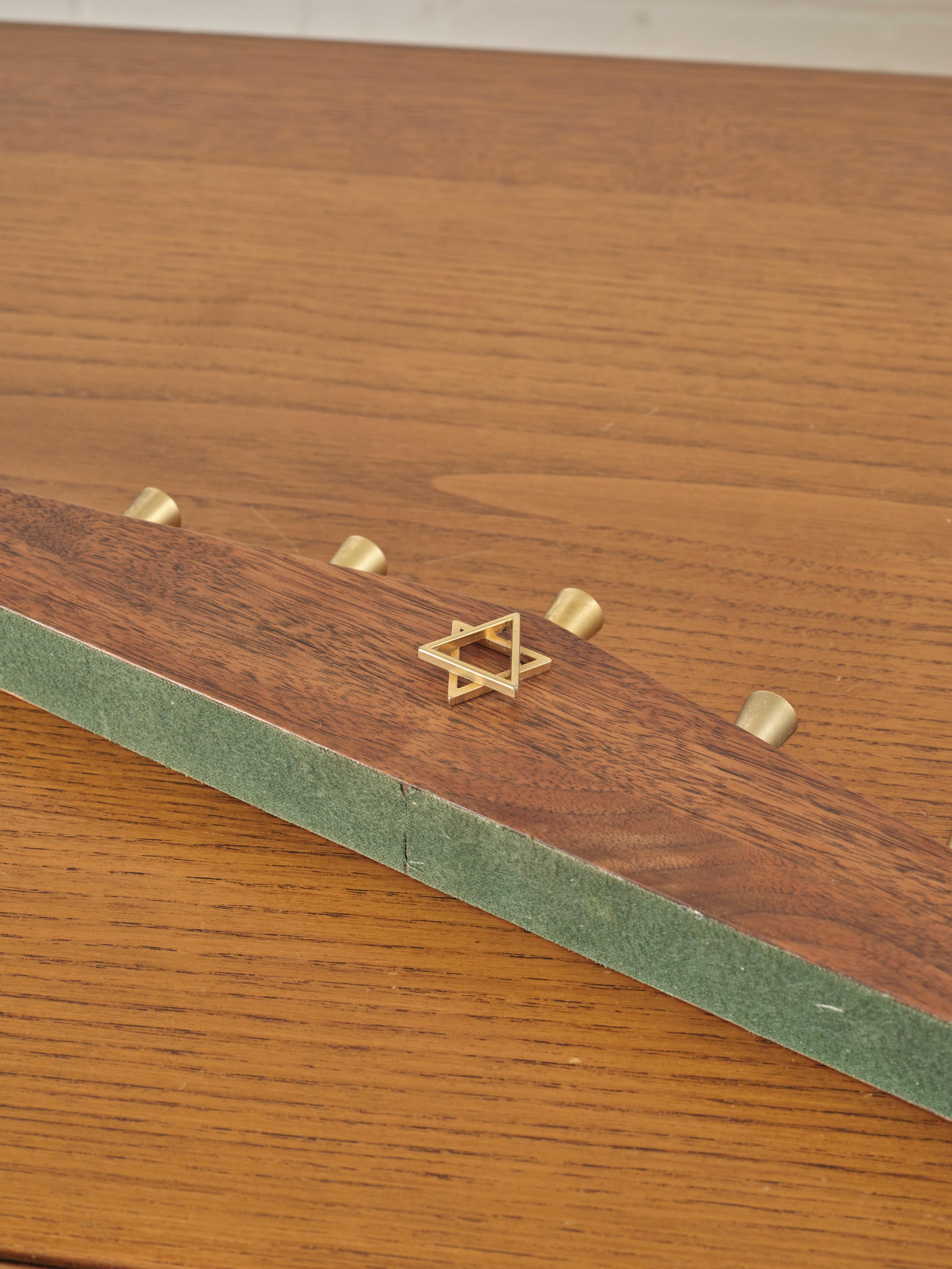 Walnut and Brass Menorah by Paul Evans In Good Condition In Long Island City, NY