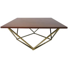 Walnut and Brass Midcentury Coffee Table