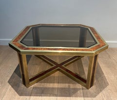 Walnut and Brass Octagonal Coffee Table. French work. Circa 1970