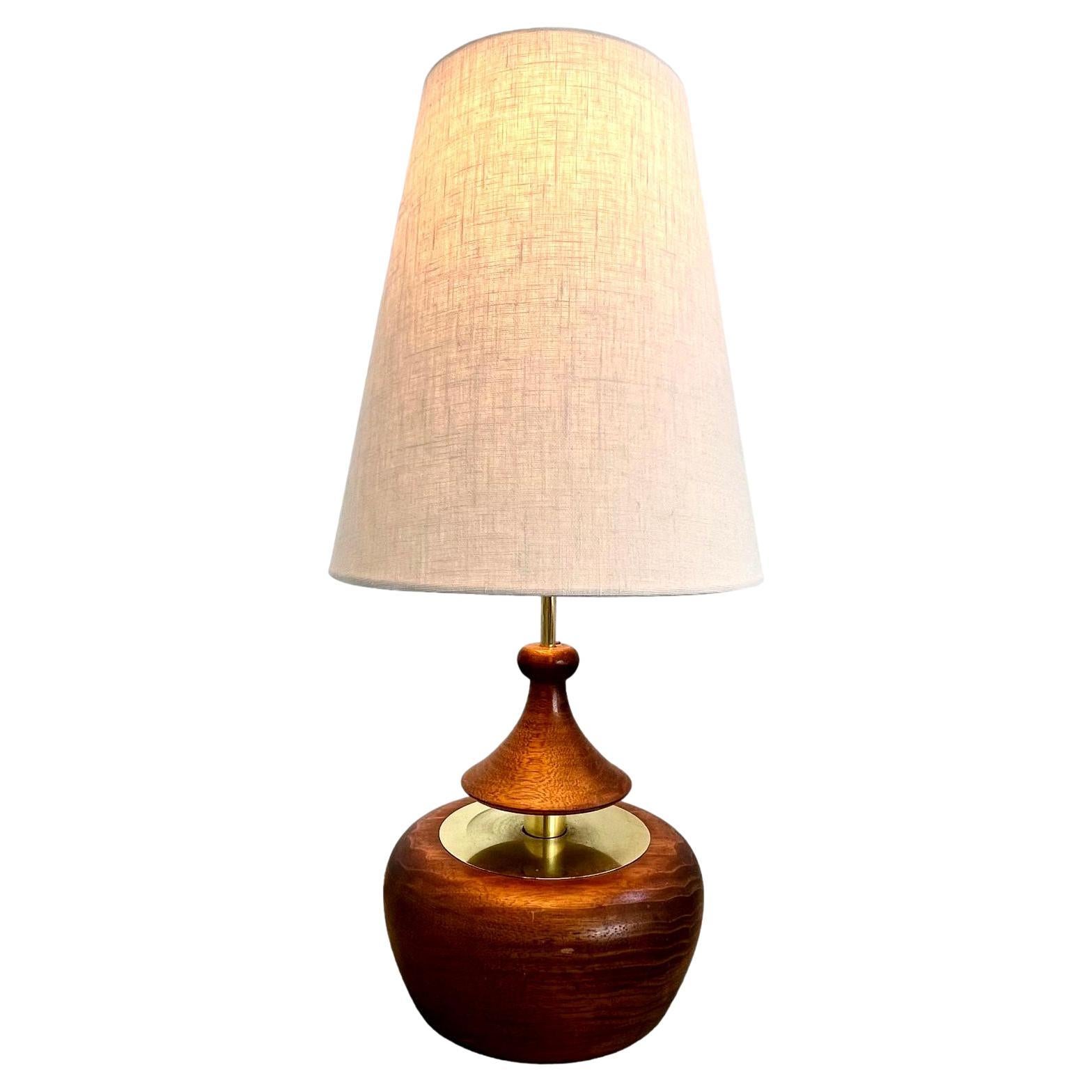Walnut and Brass Push Table Lamp by Modeline of California For Sale