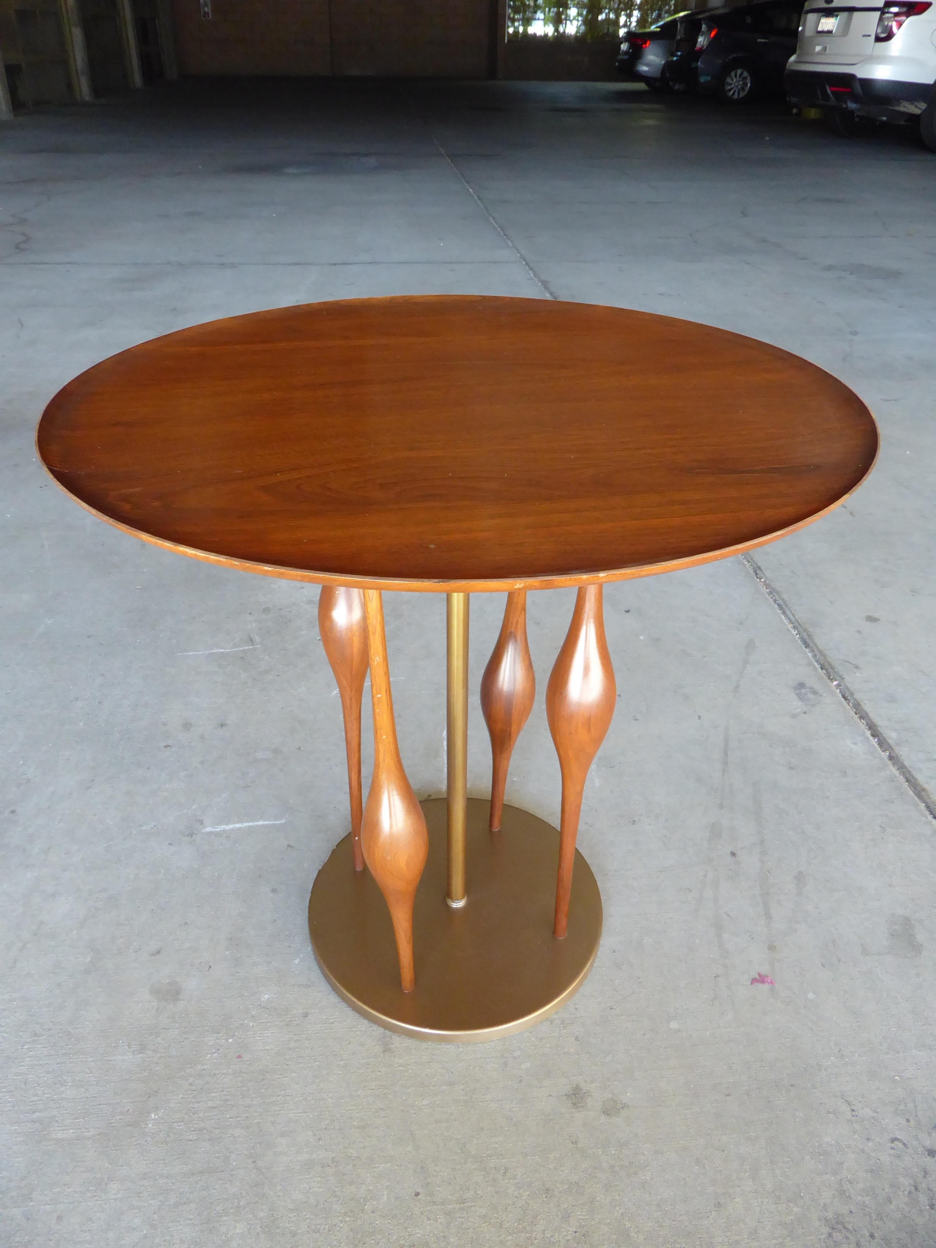 Mid-Century Modern Walnut and Brass Side Table Attributed to Modeline of California