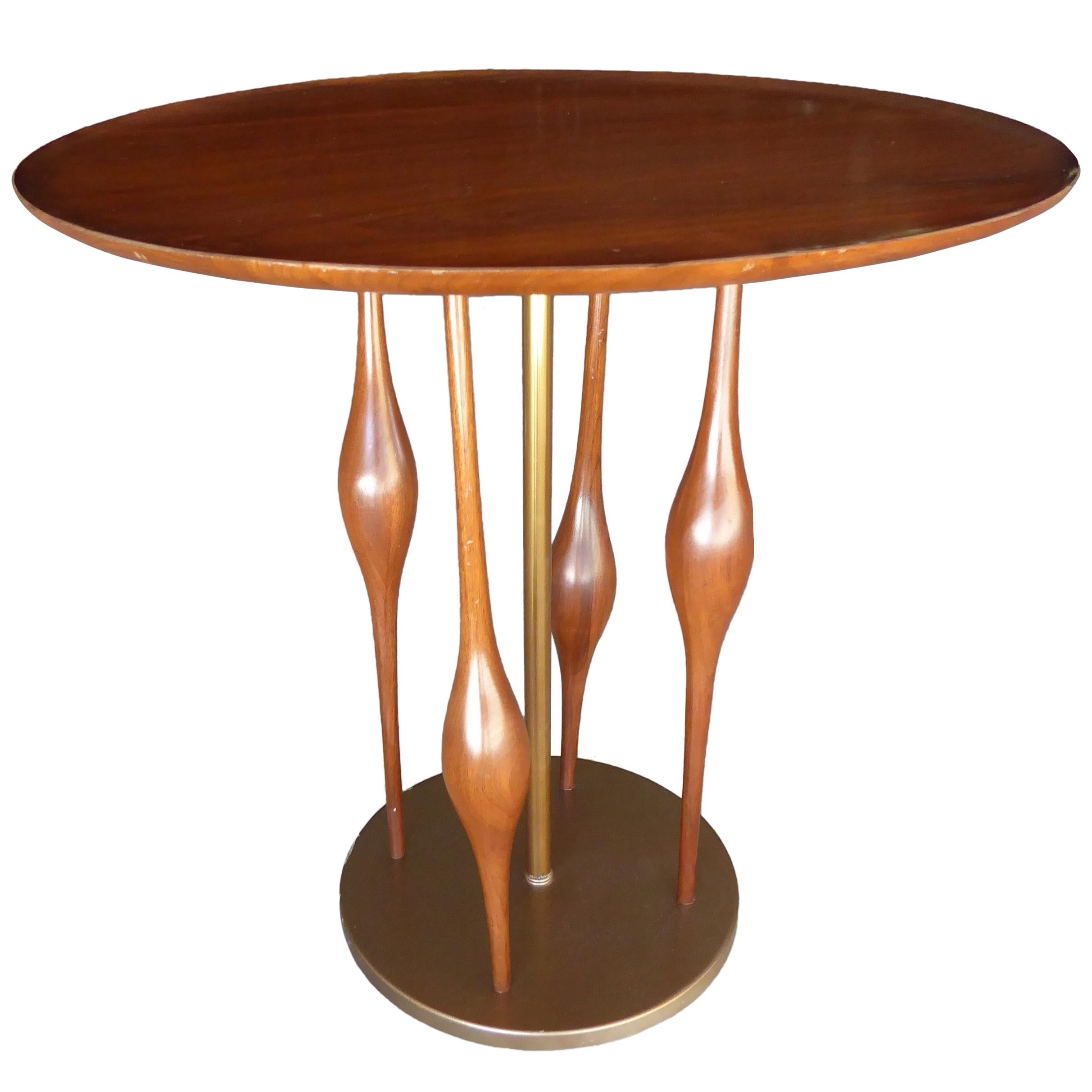 Walnut and Brass Side Table Attributed to Modeline of California