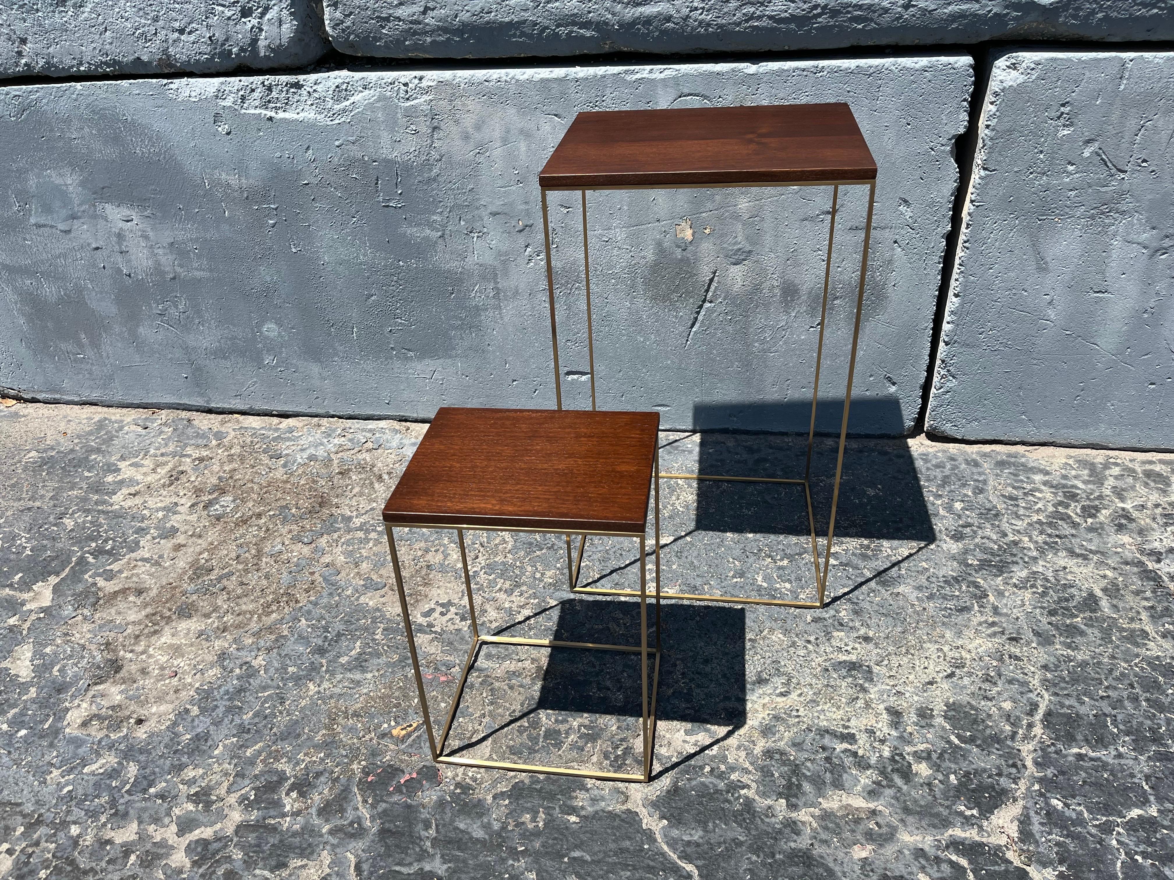 Walnut and Brass Side Tables Large For Sale 6