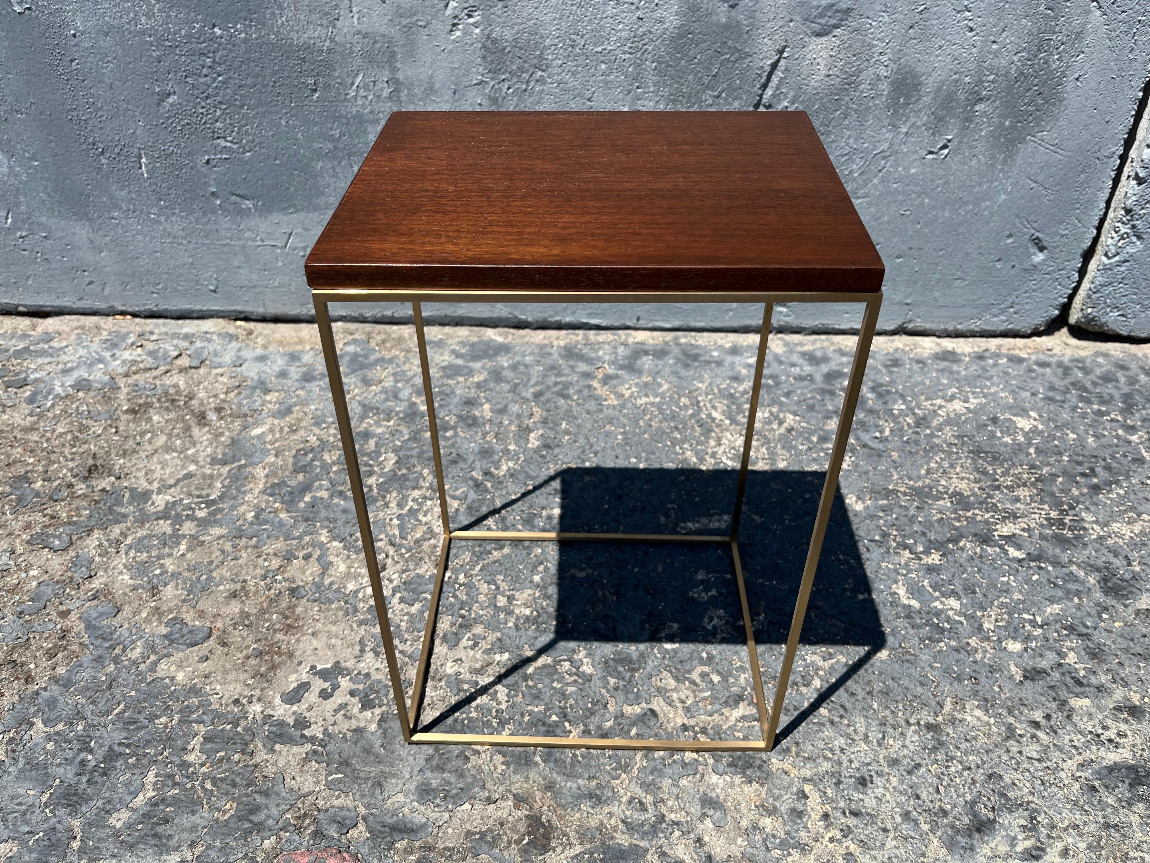 Walnut and Brass Side Tables Large For Sale 7
