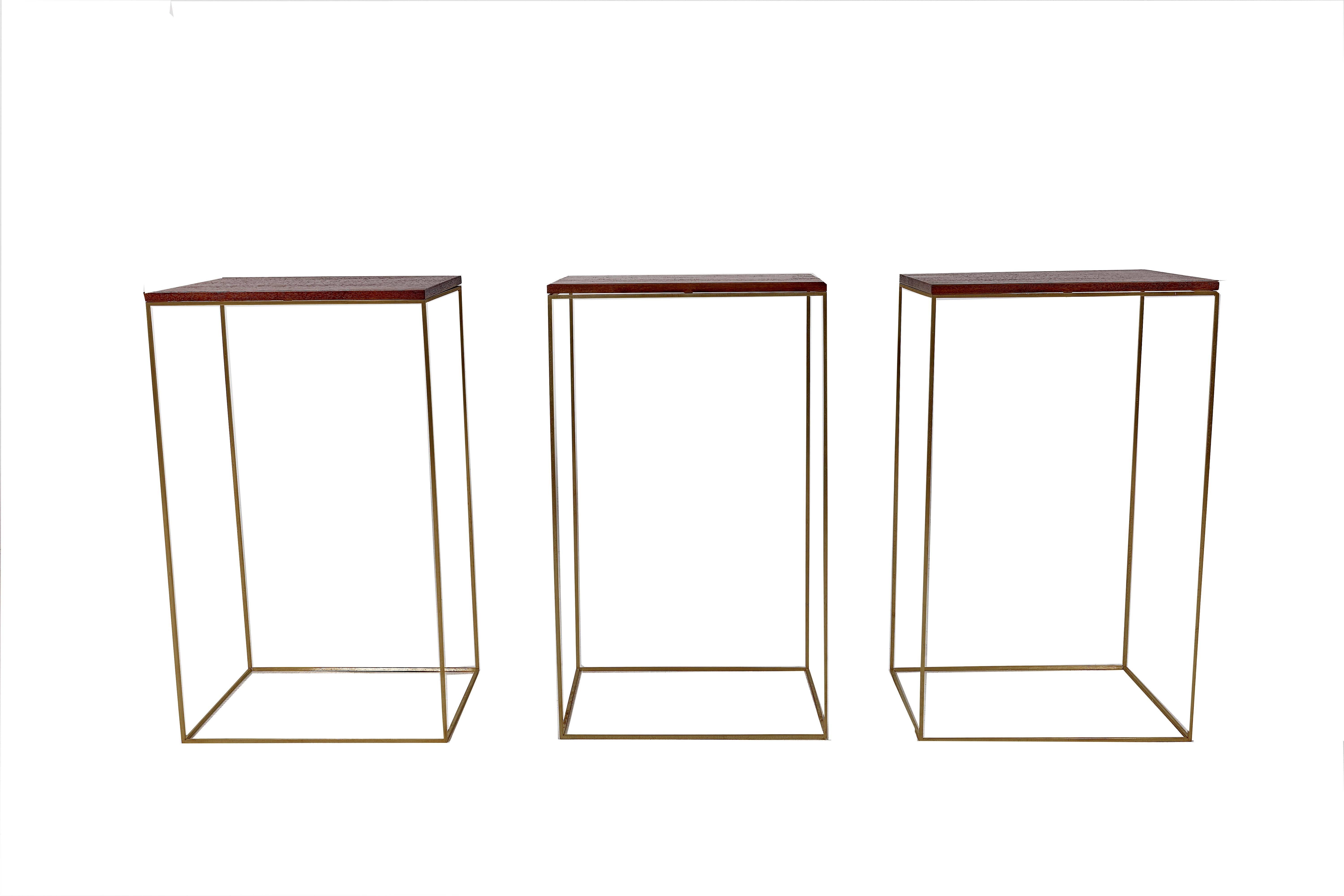 Contemporary Walnut and Brass Side Tables Large For Sale