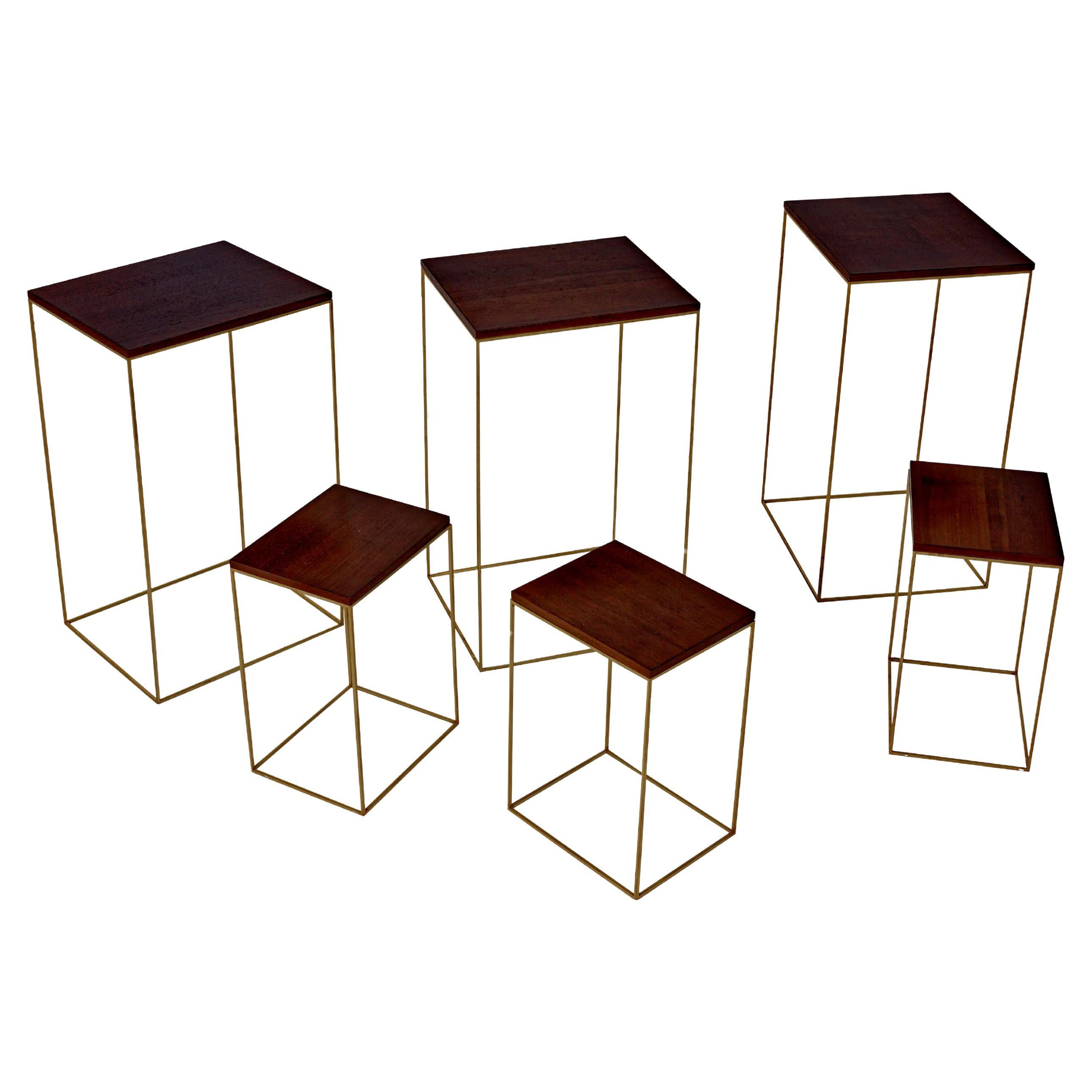 Walnut and Brass Side Tables Large For Sale