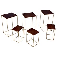 Walnut and Brass Side Tables Large