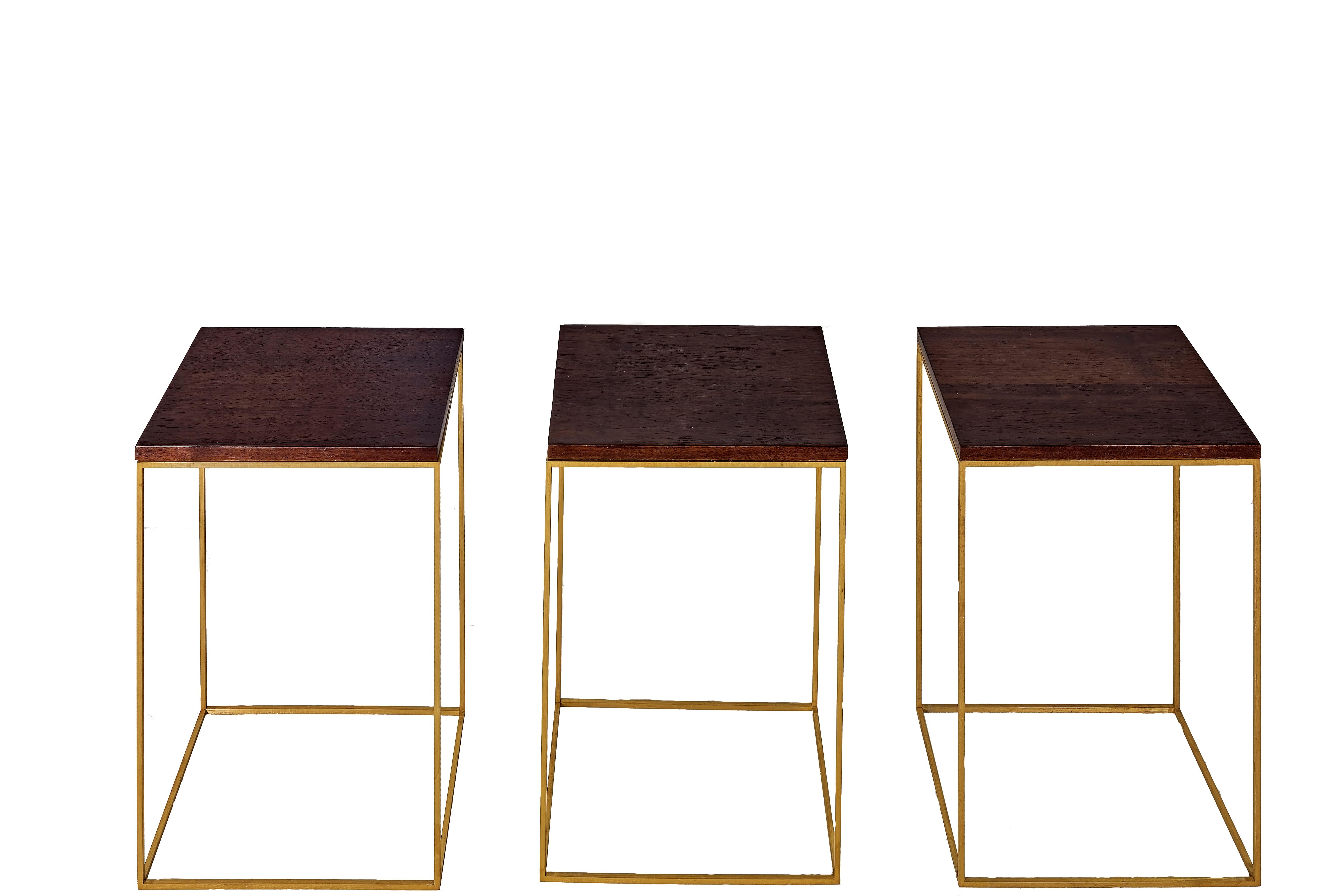 Walnut and Brass Side Tables Small For Sale 6