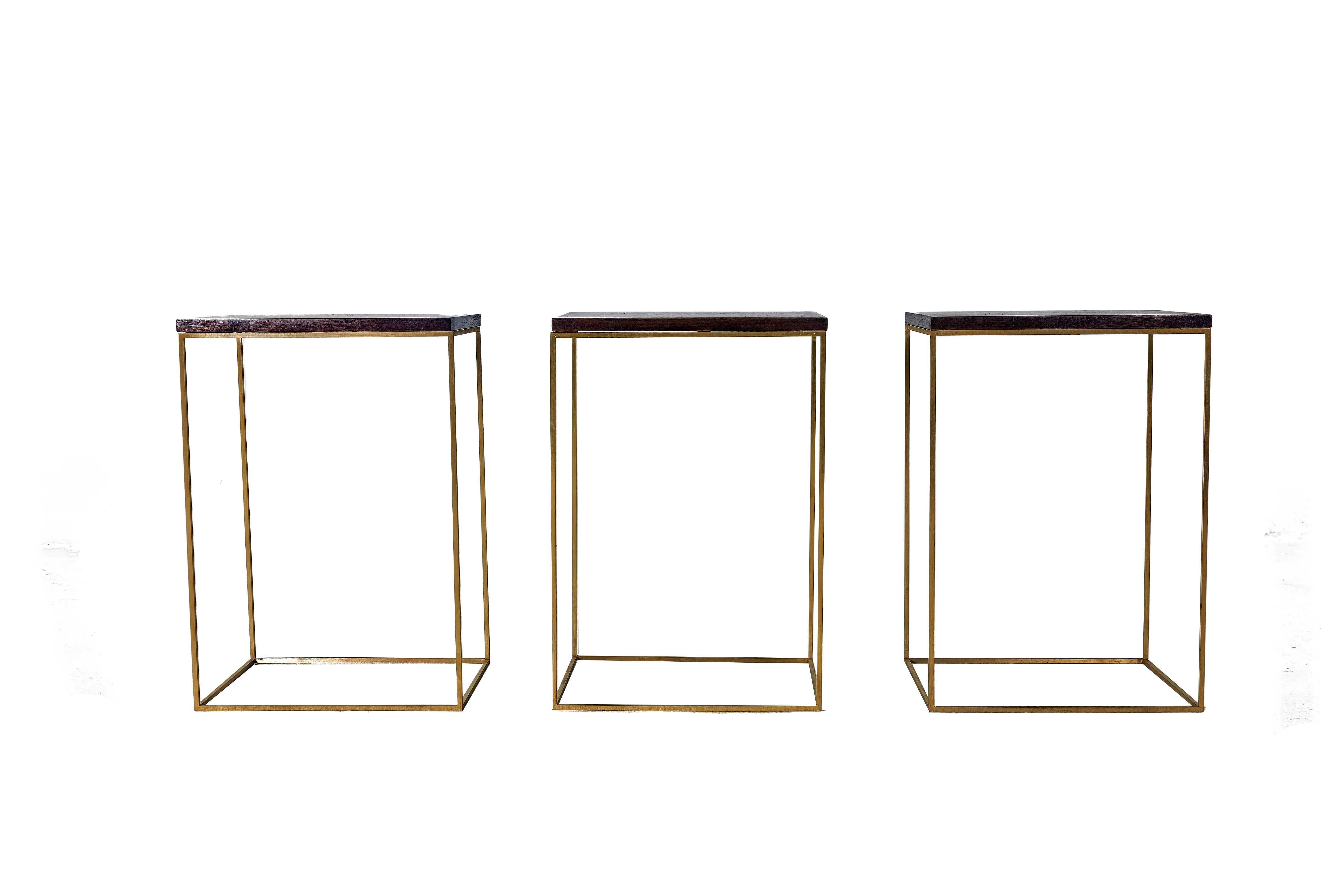 American Walnut and Brass Side Tables Small For Sale