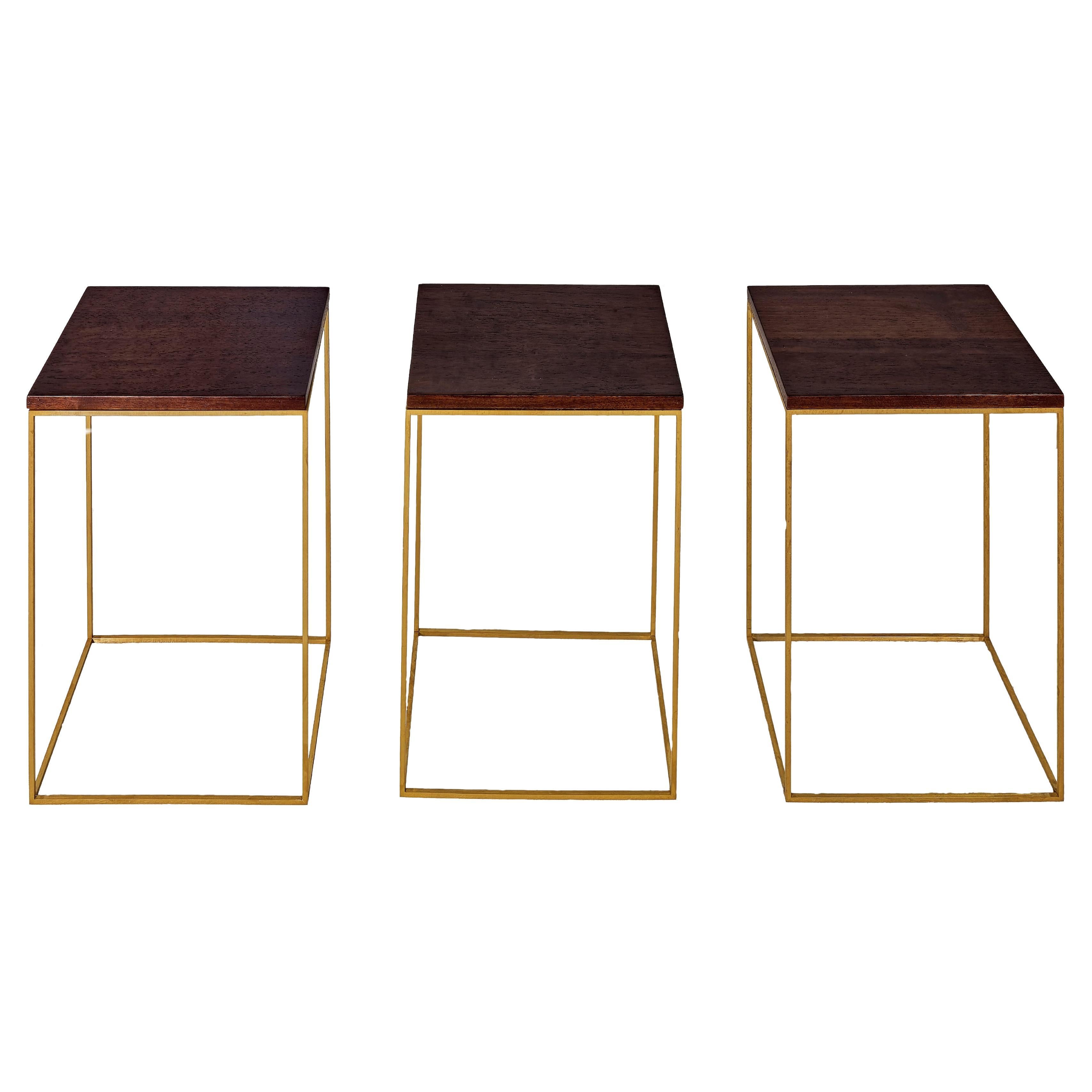 Walnut and Brass Side Tables Small For Sale